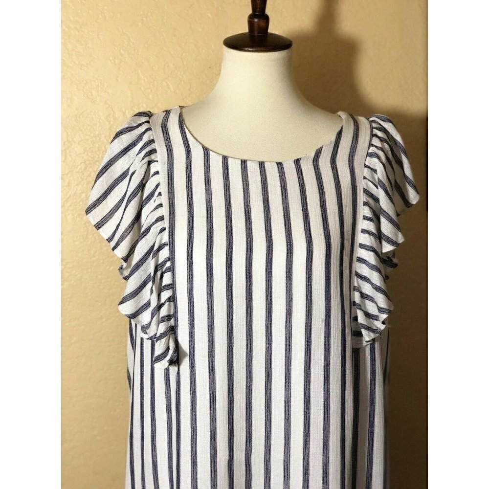 Everleigh Womens White Cotton Ruffle Sleeve Stripe Shift Dress Size XL - Picture 4 of 8